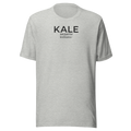 Kale not just for lesbians typography with tiny kale leaf graphic in off-black ink on soft Bella + Canvas unisex heather grey tshirt.
