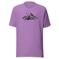 Mountain silhouette holding sapphic typography on Bella + Canvas unisex  heather team purple tshirt. Center chest