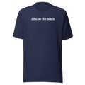 "dibs on the butch" typography in off white ink on navy blue Bella + Canvas unisex cotton tee. High Center Chest. 