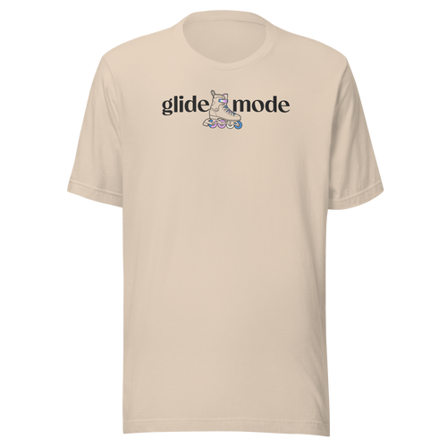 Coded LGBTQ+ glide mode typography shirt with minimal inline skate icon with white, pink, and blue accent. Unisex Bella + Canvas cotton.